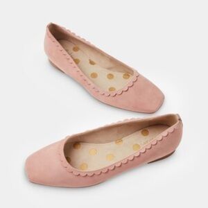 Boden Olive Pink Suede Scallop Edge Square Toe Ballet Flats Size EU 39 (8.5)
